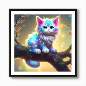 Blue Cat On A Tree Branch Art Print