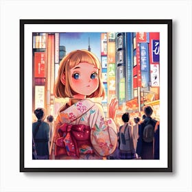 Girl In Kimono Art Print