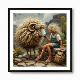 Girl And A Sheep Art Print