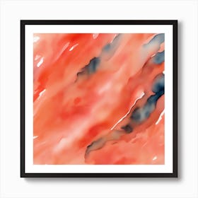 Beautiful coral salmon abstract background. Drawn, hand-painted aquarelle. Wet watercolor pattern. Artistic background with copy space for design. Vivid web banner. Liquid, flow, fluid effect. Art Print