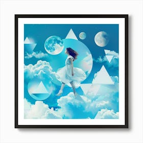 Girl Flying In The Clouds Art Print