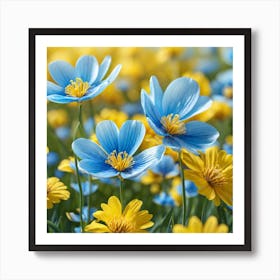 Blue And Yellow Flowers Art Print