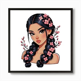 Asian Girl With Flowers Art Print