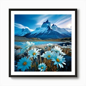 Landscape Torres Del Paine National Park Daisy Flower Field Spiritual Abstraction Art Print