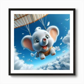 Cute Elephant Flying In The Sky Art Print