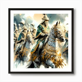 Osman Empire Yanishar Riders On Painted And Decorated Horses Color Drawing Art Print