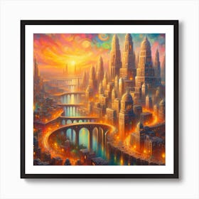 Cityscape At Sunset Art Print