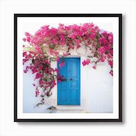 Blue Door With Pink Bougainvillea 1 Art Print