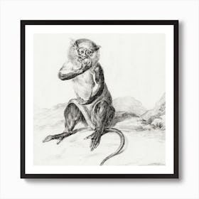 Sitting Monkey, Eating A Fruit, Jean Bernard Art Print