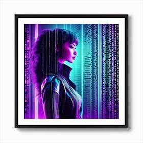 Cyberpunk asian girl Art Print