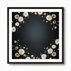 Floral Wreath On A Black Background Art Print