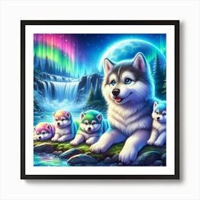 Aurora Borealis wolf pups 2 Art Print