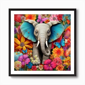 Elephant With Flowers Art Print