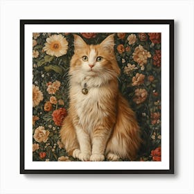 Cat In Flowers Art Art Print