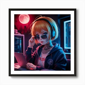 Anime Girl With Headphones 3 Art Print