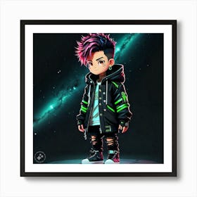 Anime Boy With Pink Hair Art Print