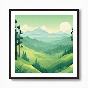 Misty mountains background in green tone 14 Art Print