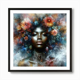 Black Woman With Flowers Art Print