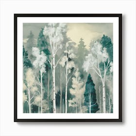 Tranquil Woods Abstract Birch Forest In Watercolor (3) Art Print