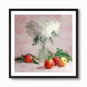 White Flowers And Apples Art Print