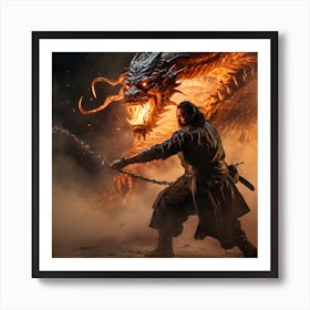 Man Fighting A Dragon Art Print
