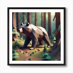 Low Poly Bear In The Forest 2 Art Print