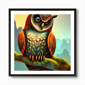 Owl On A Branch Art Print