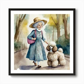 Old Lady With A Poodle Art Print