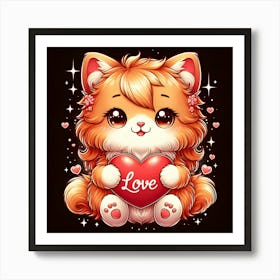 Cute Kitty Holding A Heart Art Print