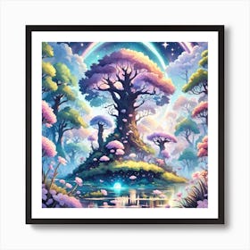 A Fantasy Forest With Twinkling Stars In Pastel Tone Square Composition 371 Art Print