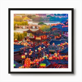 Chinese City At Sunset Affiche