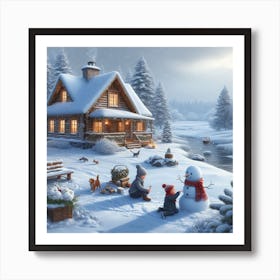 Snowman In The Snow Art Print