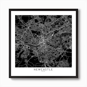 Newcastle Black And White Map Square Art Print