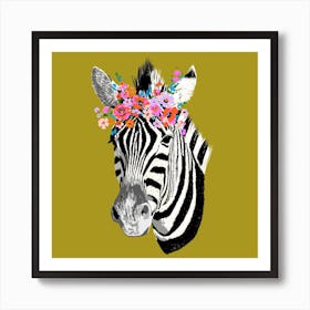 Floral Zebra Square Art Print