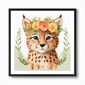 Floral Baby Lynx Nursery Illustration (25) Art Print