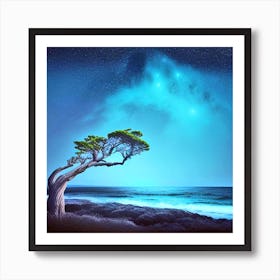 Lone Tree At Night 4 Art Print