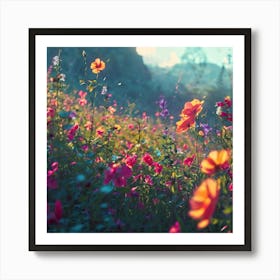 Botanical Landscape Fields Of Tall Flowers Vibrant Studio Photography Complex Details Art Print