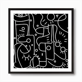 90s Geo Black And White Square Art Print