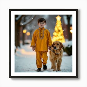 Boy And Dog In The Snow Poster