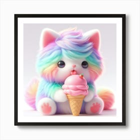 Rainbow Cat With Ice Cream 1 Art Print