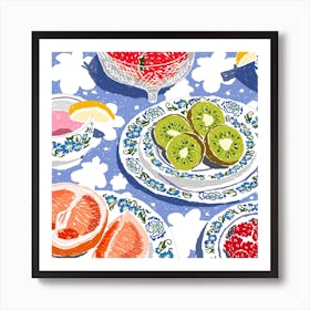 Fruit Tea Party Square Art Print