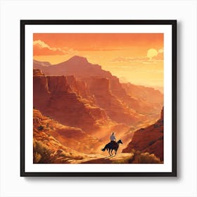 Detailed, vibrant illustration of a cowboy in the copper canyons the sierra of Chihuahua State in the style of tin-tin comics, vibrant colors, detailed, sunny day, attention to detail, 8k Art Print