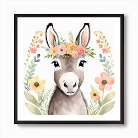 Floral Baby Donkey Nursery Illustration (16) Art Print