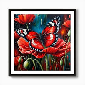 Poppies And Butterflies Art Print