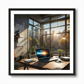 Desk With Laptop 1 Art Print