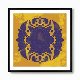 Purple And Yellow Floral Pattern Old Folk Art Tiles Art Print