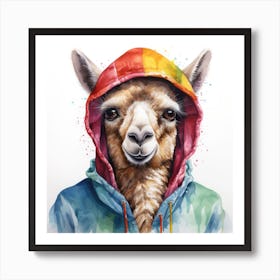 Watercolour Cartoon Llama In A Hoodie 2 Art Print