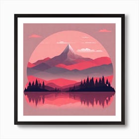 Misty mountains background in red tone 83 Art Print