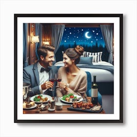 Couple Having Dinner On A Train Art Print
