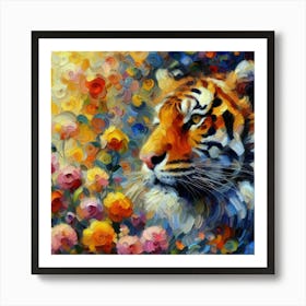 Tiger In Flowers impressionism Art Print